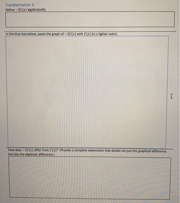 Solved Transformation 3 Define -3f(x) algebraically: In the | Chegg.com