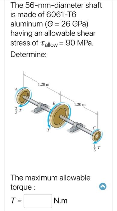 Solved The 56-mm-diameter shaft is made of 6061-T6 aluminum | Chegg.com