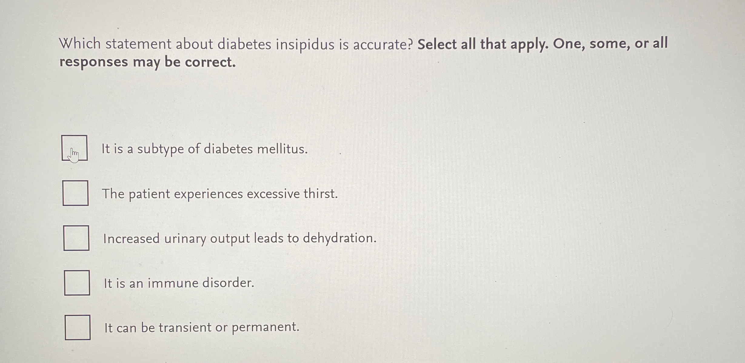 Solved Which statement about diabetes insipidus is accurate ...