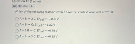 Solved Question 13 (1 ﻿point)ListenWhich of the following | Chegg.com