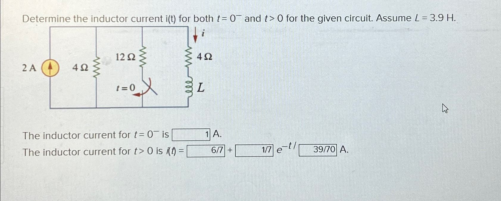 Determine the inductor current i(t) ﻿for both t=0-and | Chegg.com