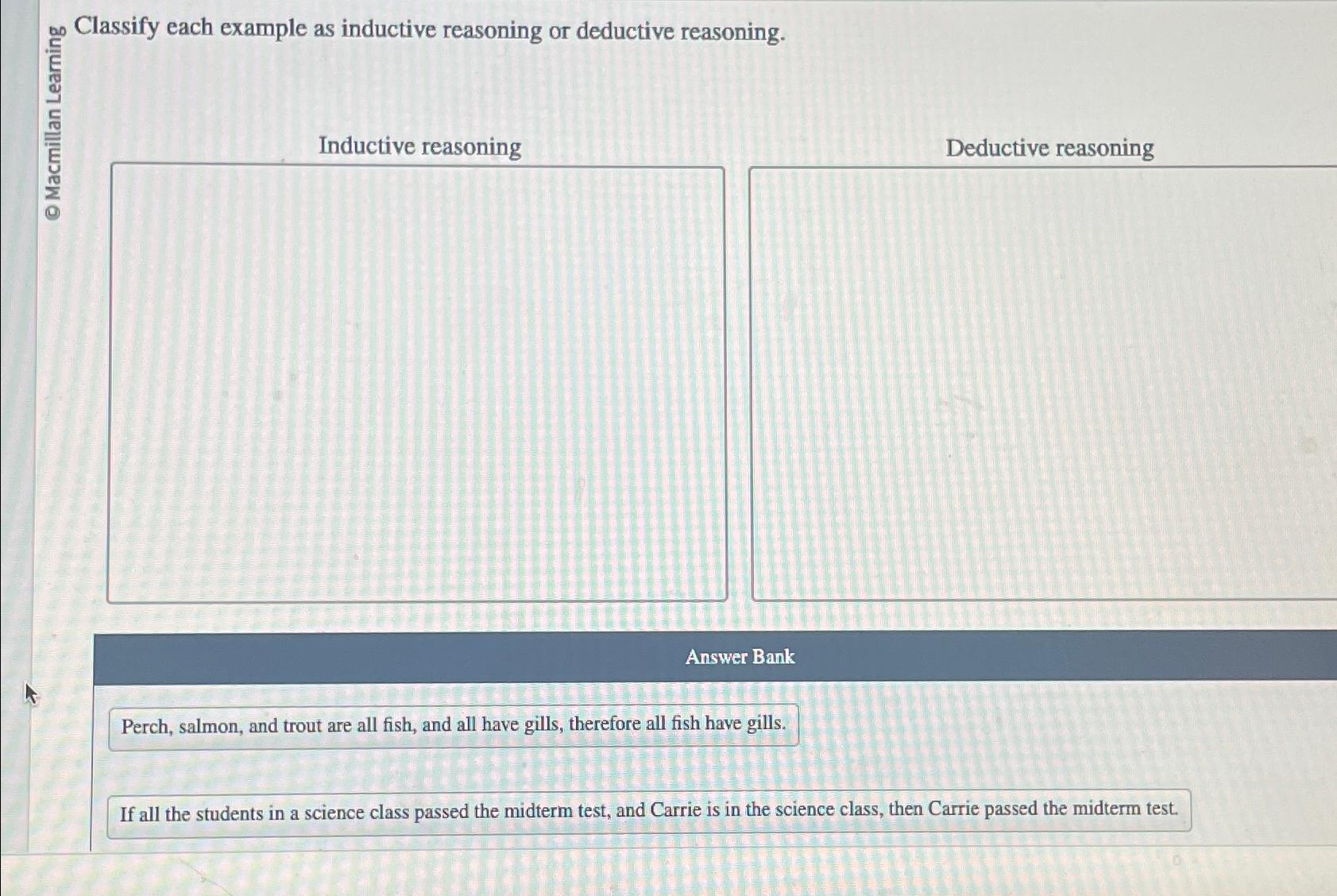 Solved Classify Each Example As Inductive Reasoning Or | Chegg.com