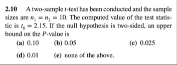 Solved 2.10 A two-sample t-test has been conducted and the | Chegg.com