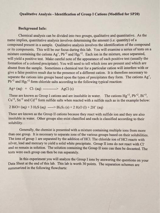 Solved Qualitative Analysis - Identification of Group I | Chegg.com