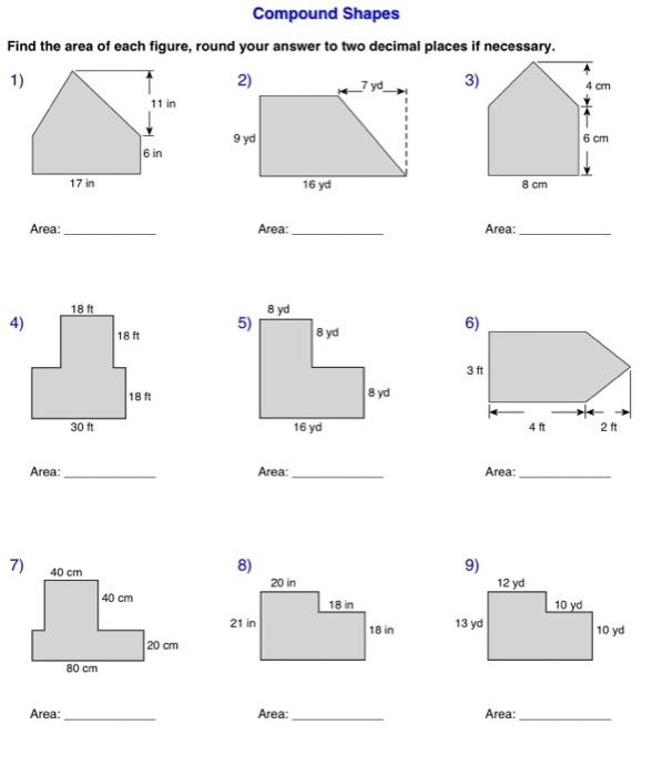 solved compound shapes find the area of each figure round chegg com