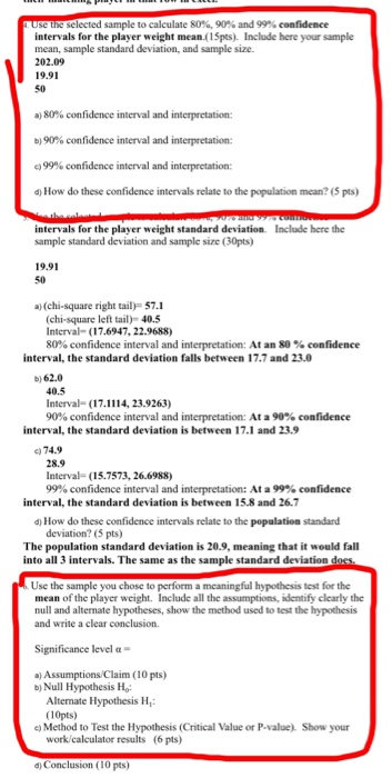 Solved Use The Selected Sample To Calculate 80 90 And