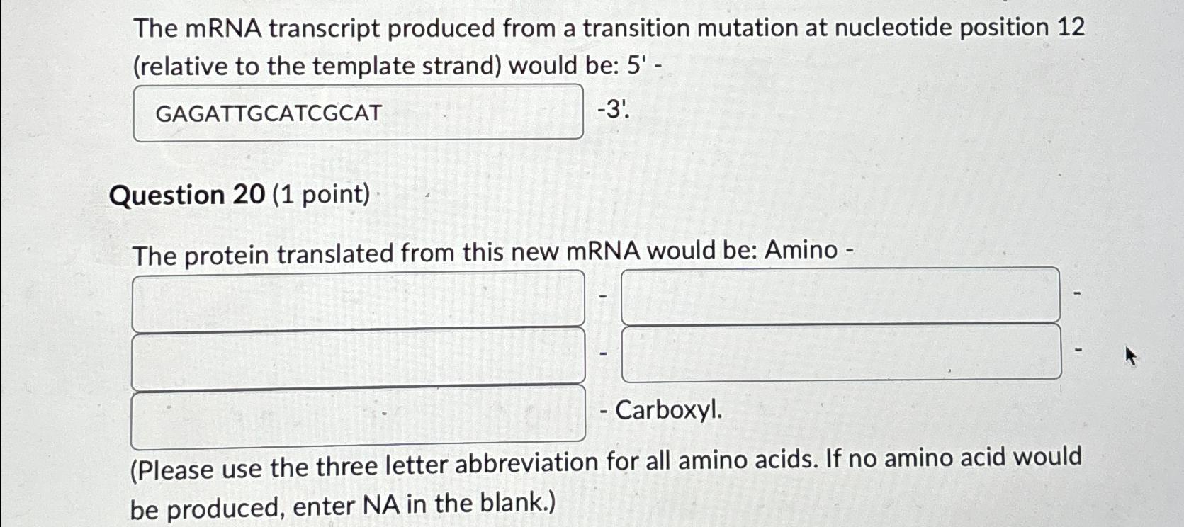 Solved The Mrna Transcript Produced From A Transition Chegg Com