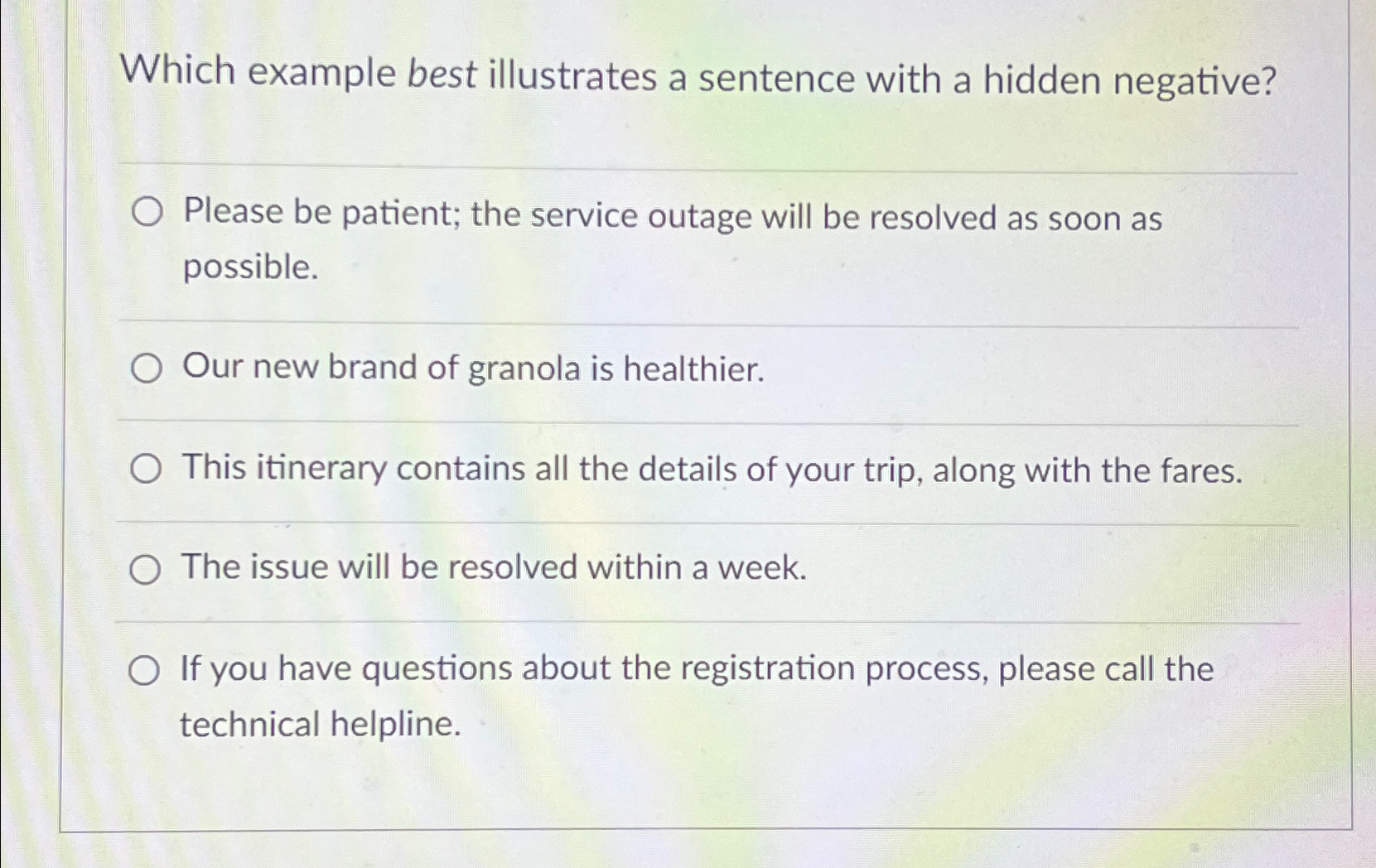 Solved Which example best illustrates a sentence with a | Chegg.com