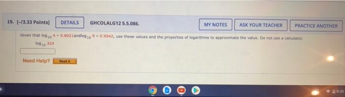 Solved 14. (-/3.33 Points DETAILS GHCOLALG125.5.082. MY | Chegg.com
