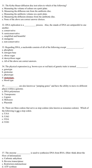 Solved 31. The Kirby-Bauer diffusion disc test refers to | Chegg.com