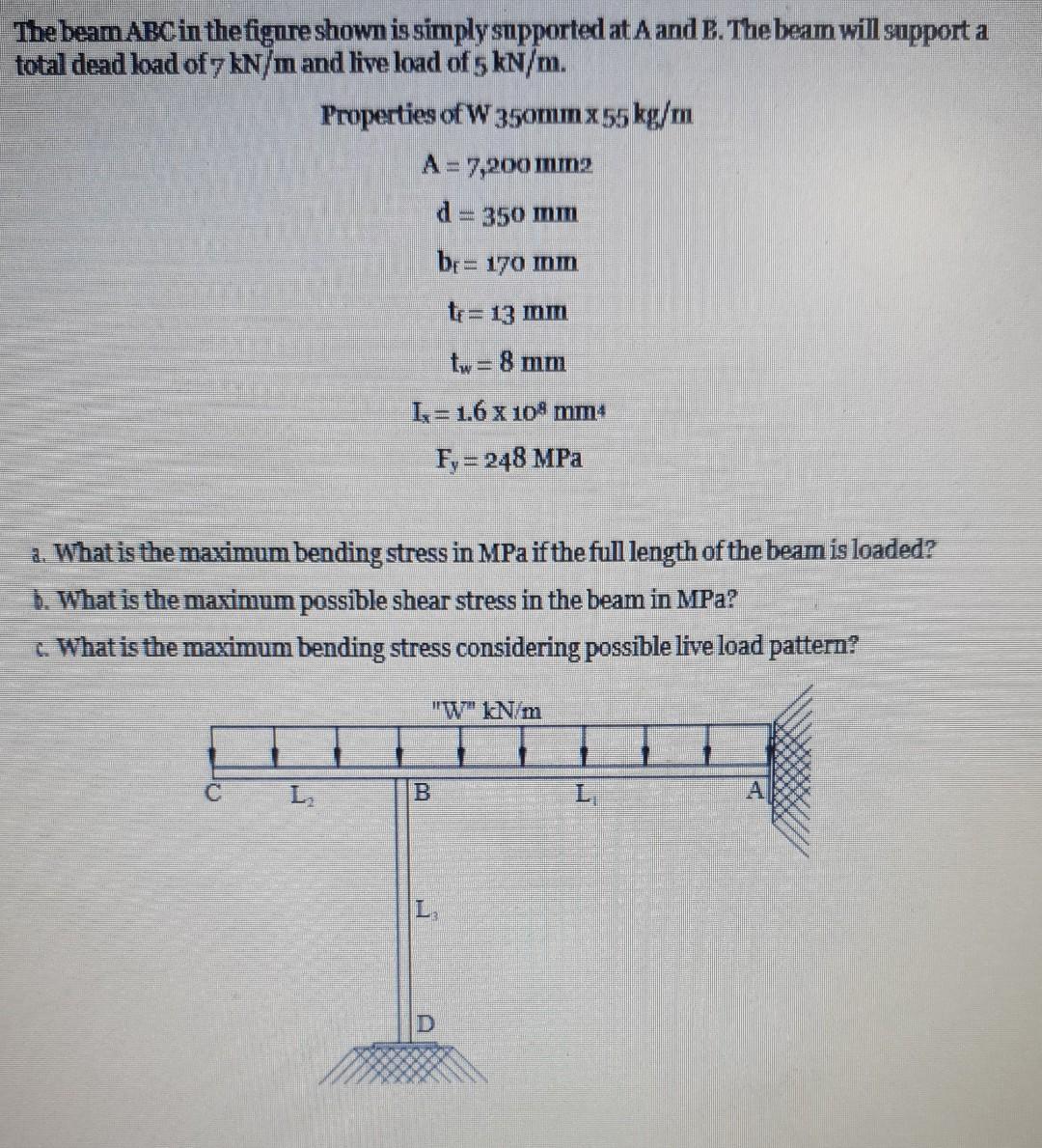 Solved A The Beam ABC In The Figure Shown Is Simply | Chegg.com