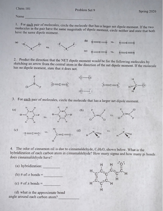 Solved Chem 101 Problem Set 9 Spring 2020 Name 1. For each | Chegg.com