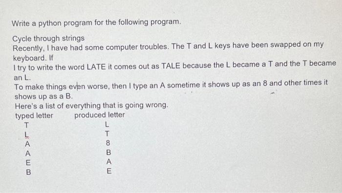 Solved Write a python program for the following program. | Chegg.com