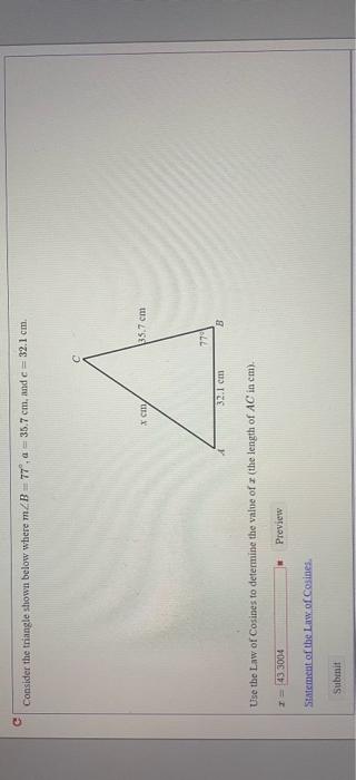 Solved Consider the triangle shown below where | Chegg.com