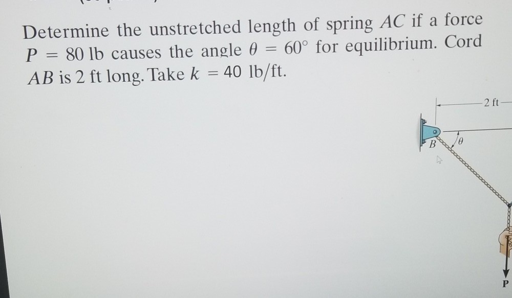 Determine The Unstretched Length Of Spring Ac Solved Determine the unstretched length of spring AC if a | Chegg.com