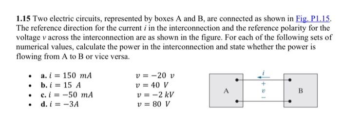 Solved 1.15 Two electric circuits, represented by boxes A | Chegg.com