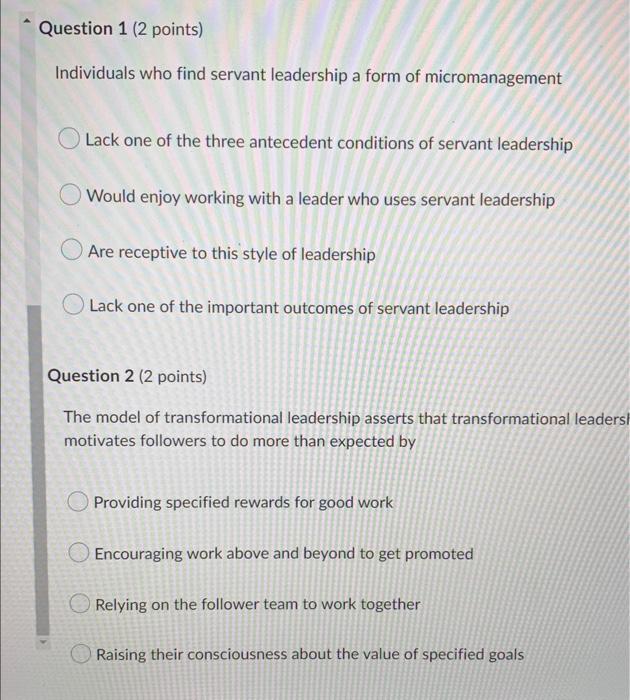 Solved Question 1 ( 2 points) Individuals who find servant | Chegg.com