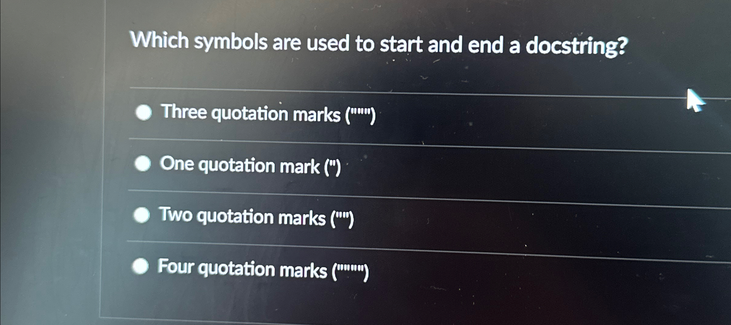 Solved Which symbols are used to start and end a | Chegg.com