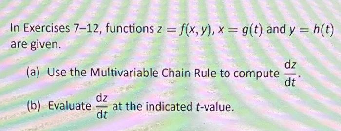 Solved In Exercises 7 12 Functions Z F X Y X G T