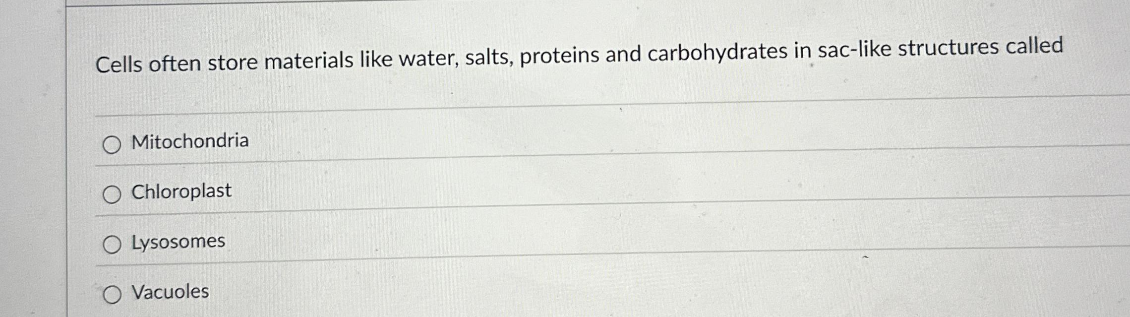 Solved Cells often store materials like water, salts, | Chegg.com