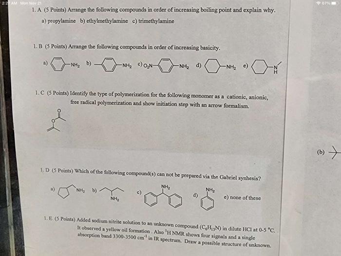 Solved 1. A ( 5 Points) Arrange the following compounds in | Chegg.com