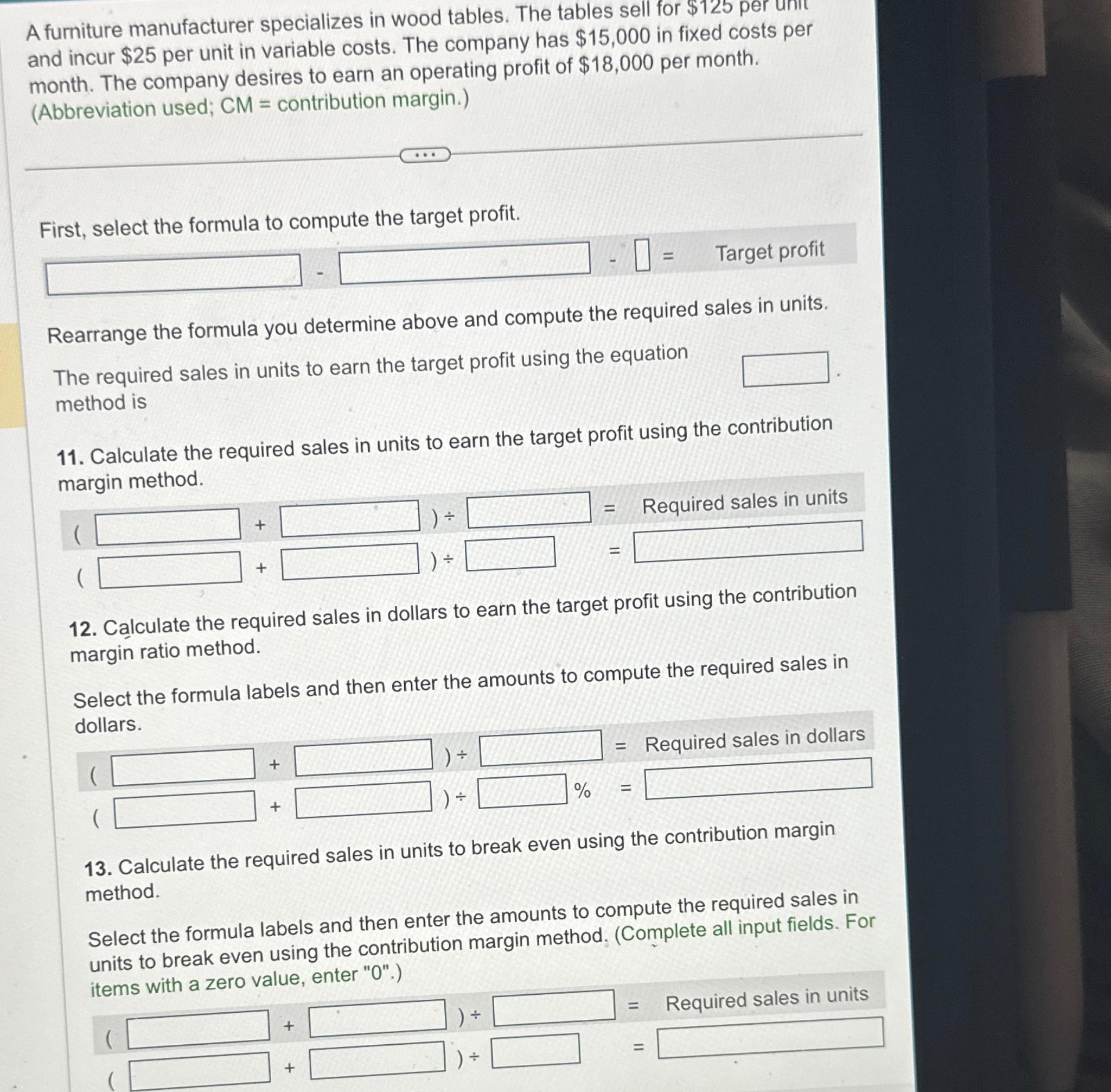 Solved A furniture manufacturer specializes in wood tables.