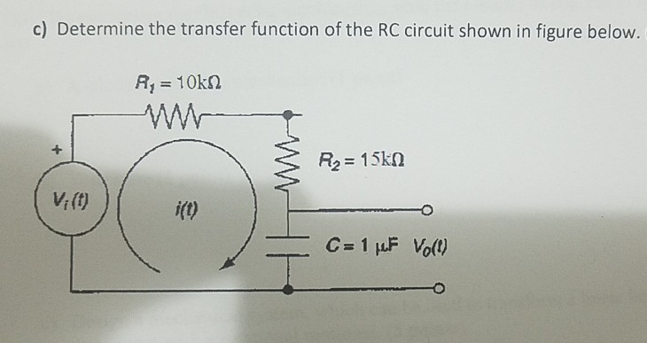 Solved c) Determine the transfer function of the RC circuit | Chegg.com