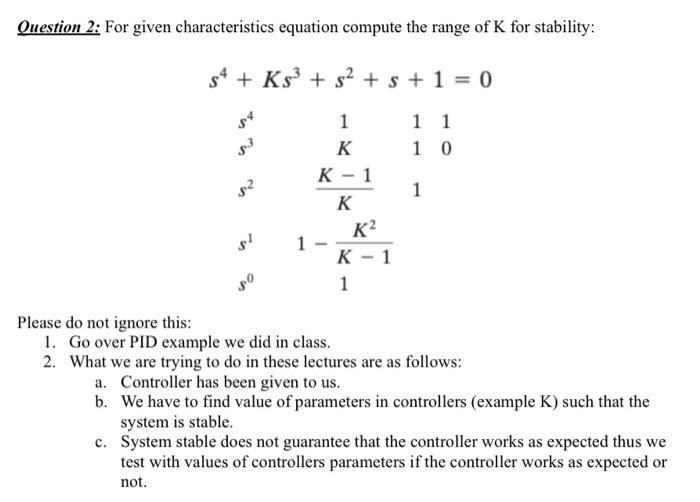 Solved Ouestion 2: For Given Characteristics Equation | Chegg.com