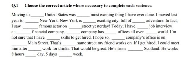 Solved Q.1 Choose the correct article where necessary to | Chegg.com