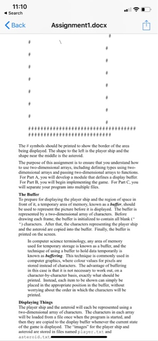 11:10 I Search Back Assignment1.docx The # symbols should be printed to show the border of the arca being displayed. The shap