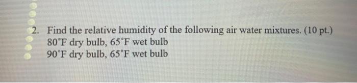 Solved 2. Find the relative humidity of the following air | Chegg.com
