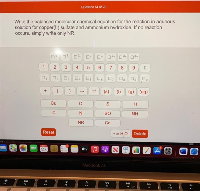 Solved Write the balanced molecular chemical equation for