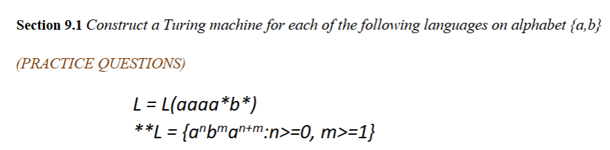 Solved Section 9.1 ﻿Construct a Turing machine for each of | Chegg.com