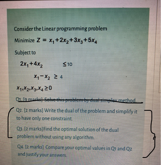 Solved Consider the Linear programming problem Minimize Z = | Chegg.com