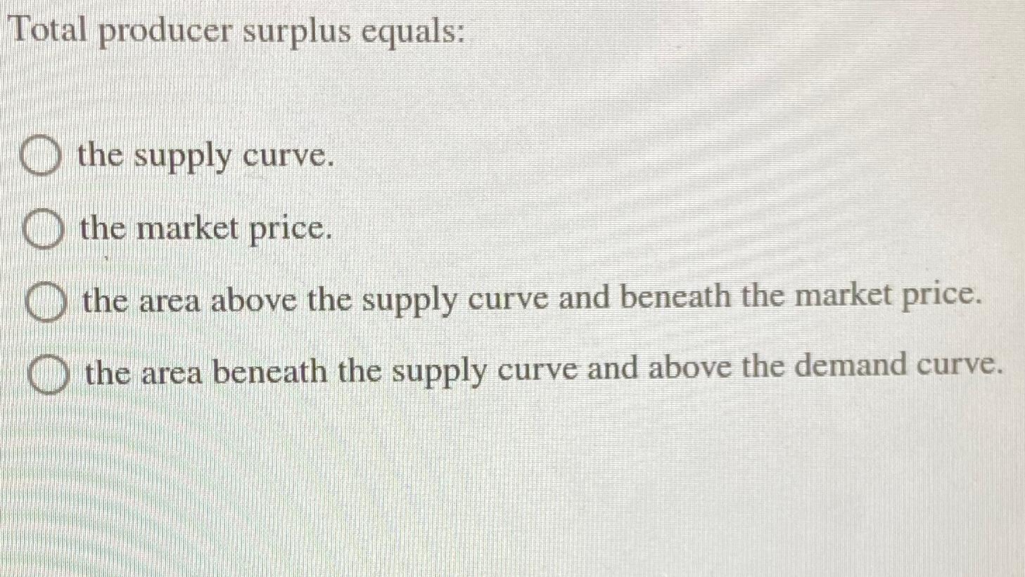 Solved Total producer surplus equalsthe supply curve.the