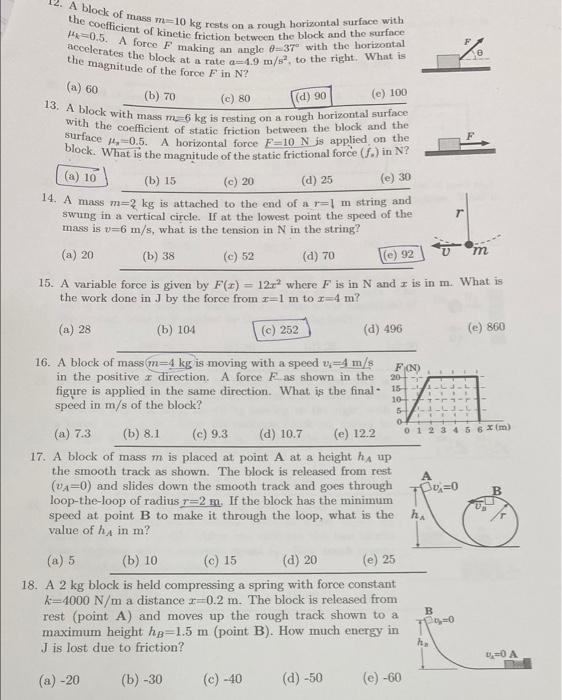 Solved (a) 60 (e) 100 A block of mass m10 kg rests on a | Chegg.com