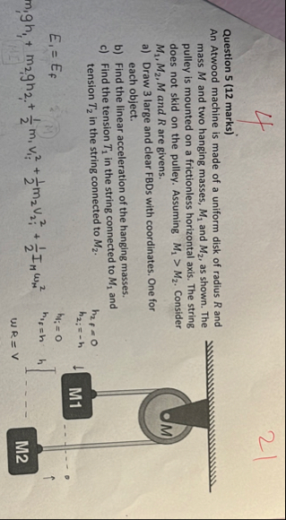Solved Question 5 ( 12 ﻿marks)An Atwood machine is made of a | Chegg.com