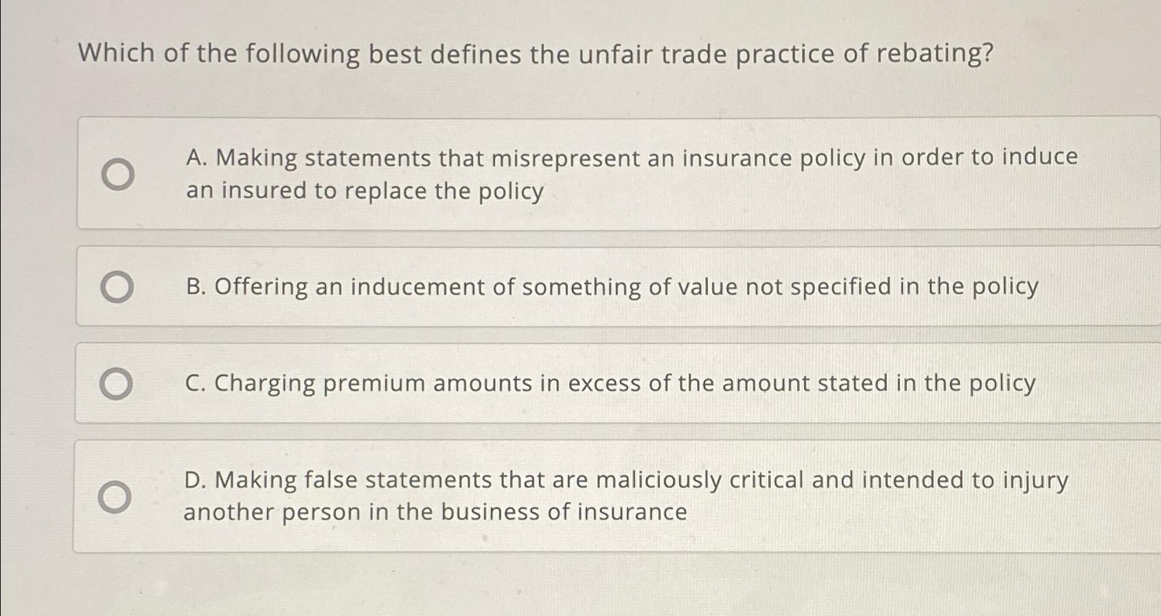 Solved Which of the following best defines the unfair trade | Chegg.com