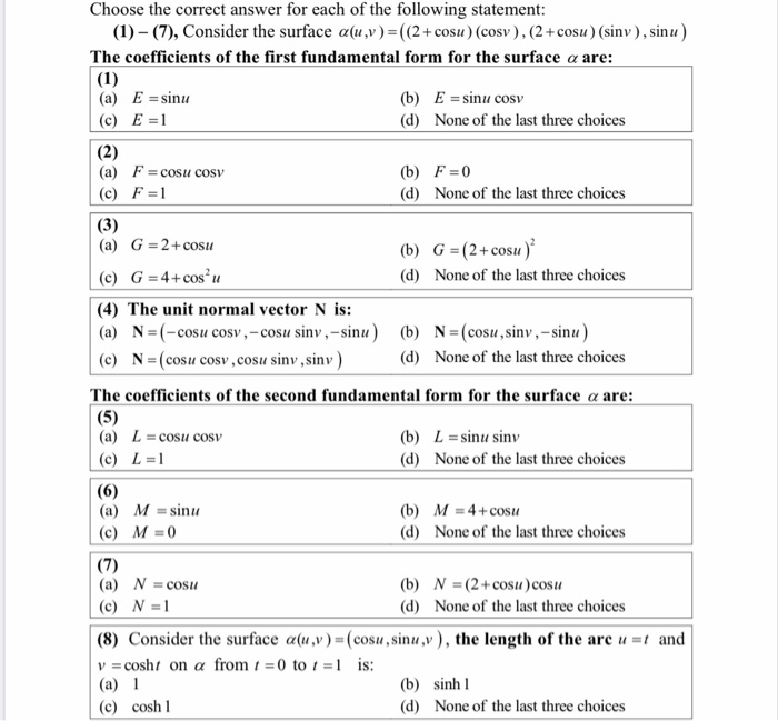 Solved Choose The Correct Answer For Each Of The Followin Chegg Com