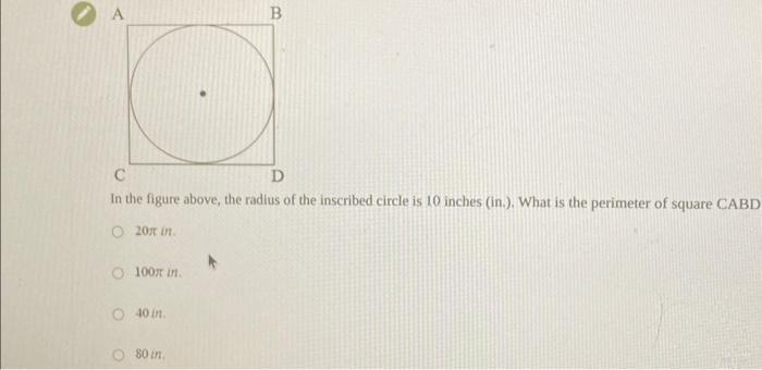 the perimeter of a square inscribed in a circle is 30 inches