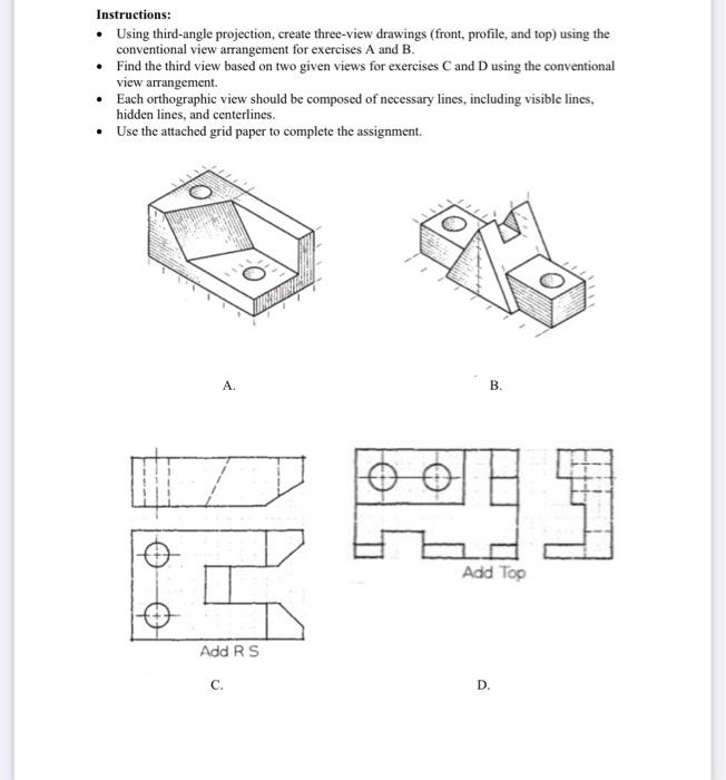 Solved Instructions: - Using third-angle projection, create | Chegg.com