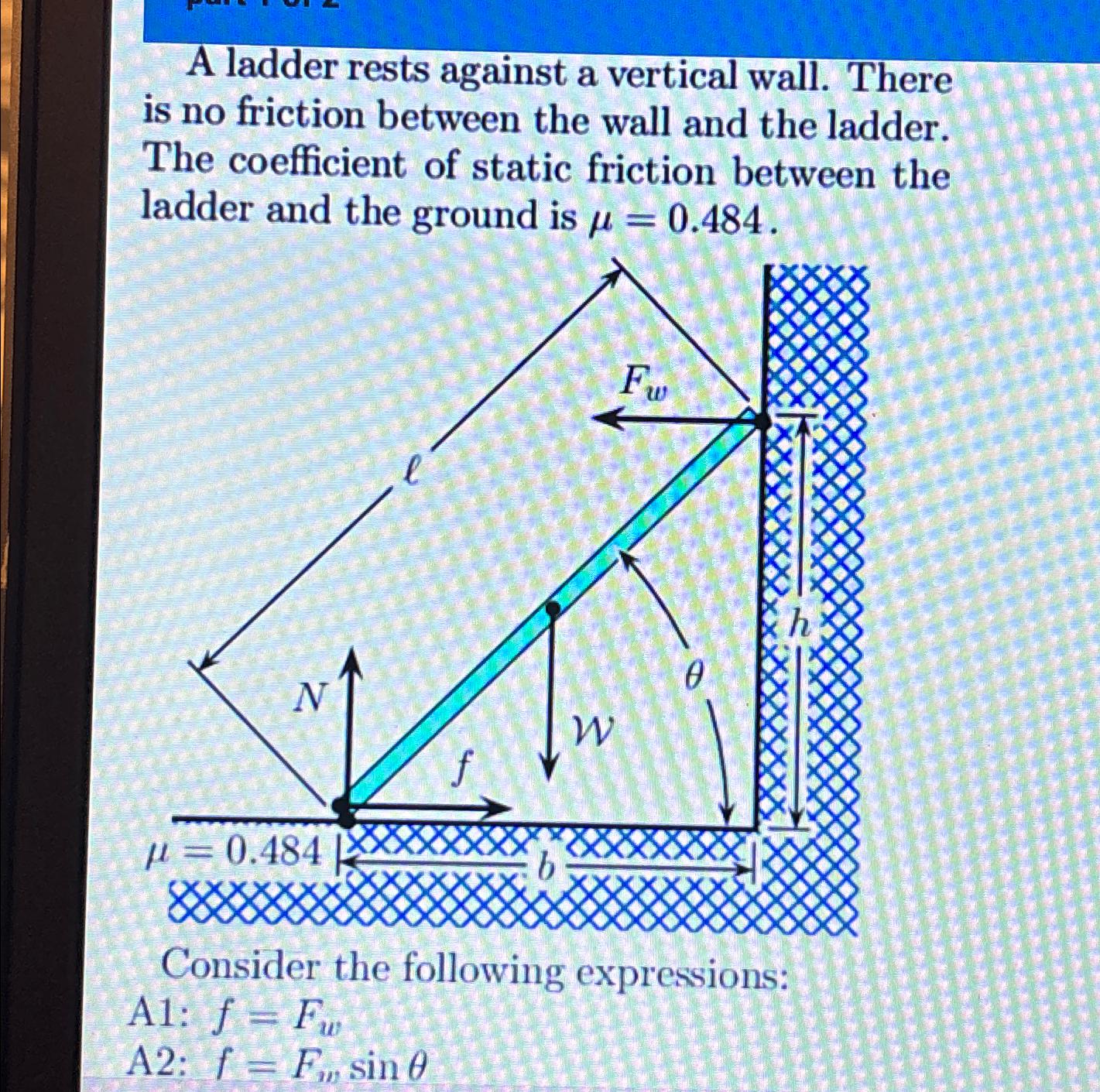 Solved A ladder rests against a vertical wall. There is no | Chegg.com