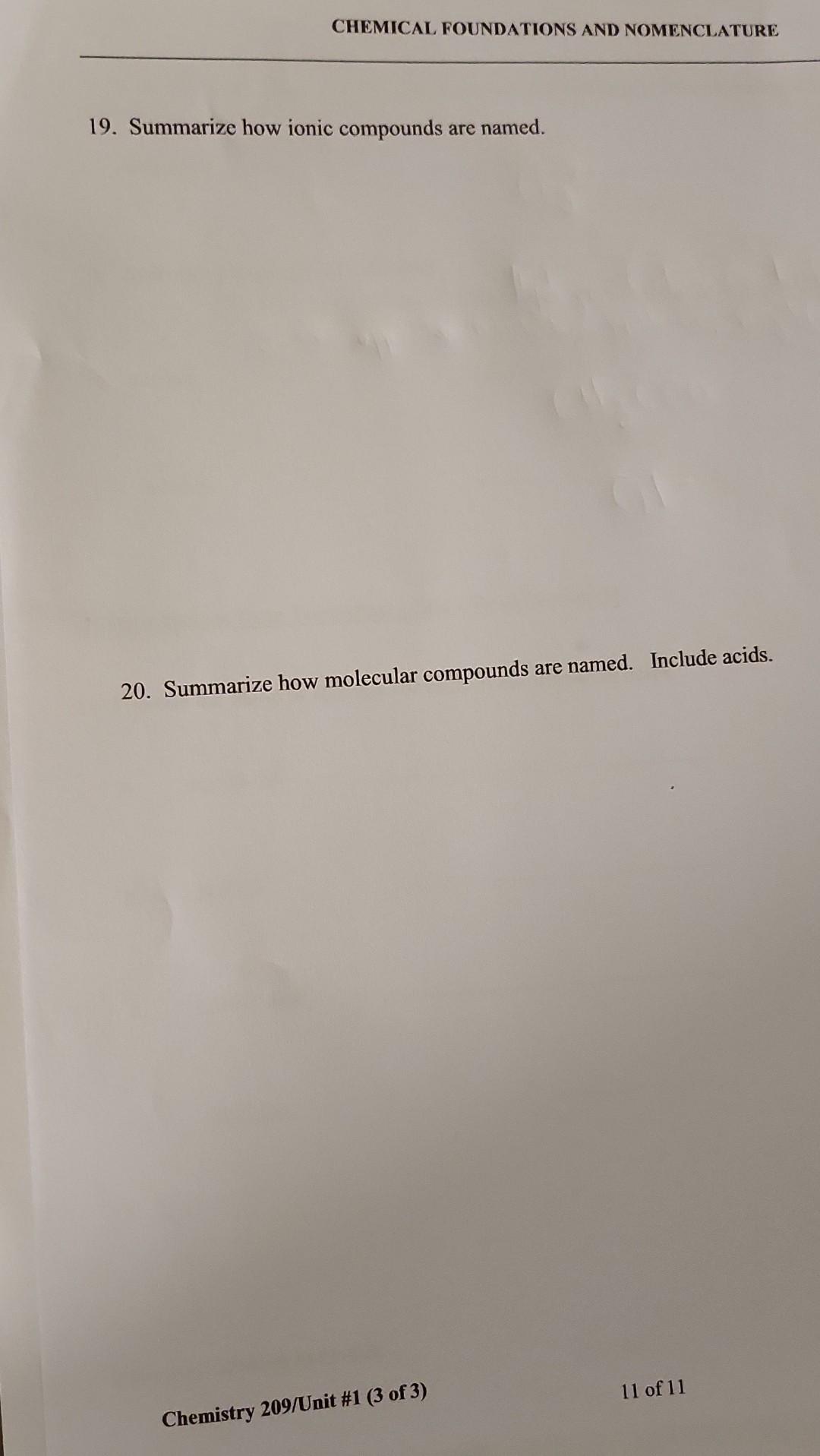 Solved 19. Summarize how ionic compounds are named. 20.