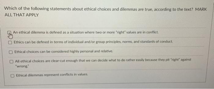 Solved Which Of The Following Statements About Ethical | Chegg.com