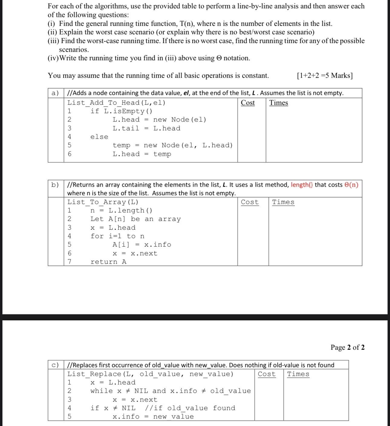 Solved For each of the algorithms, use the provided table to | Chegg.com