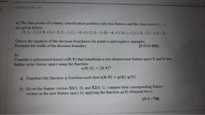 Solved a) The data points of a binary classification problem | Chegg.com