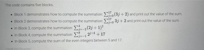 Solved The code contains five blocks. - Block 1 demonstrates | Chegg.com