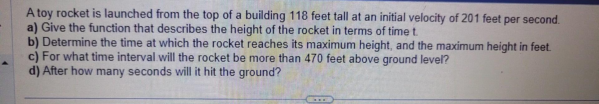 Solved A toy rocket is launched from the top of a building | Chegg.com
