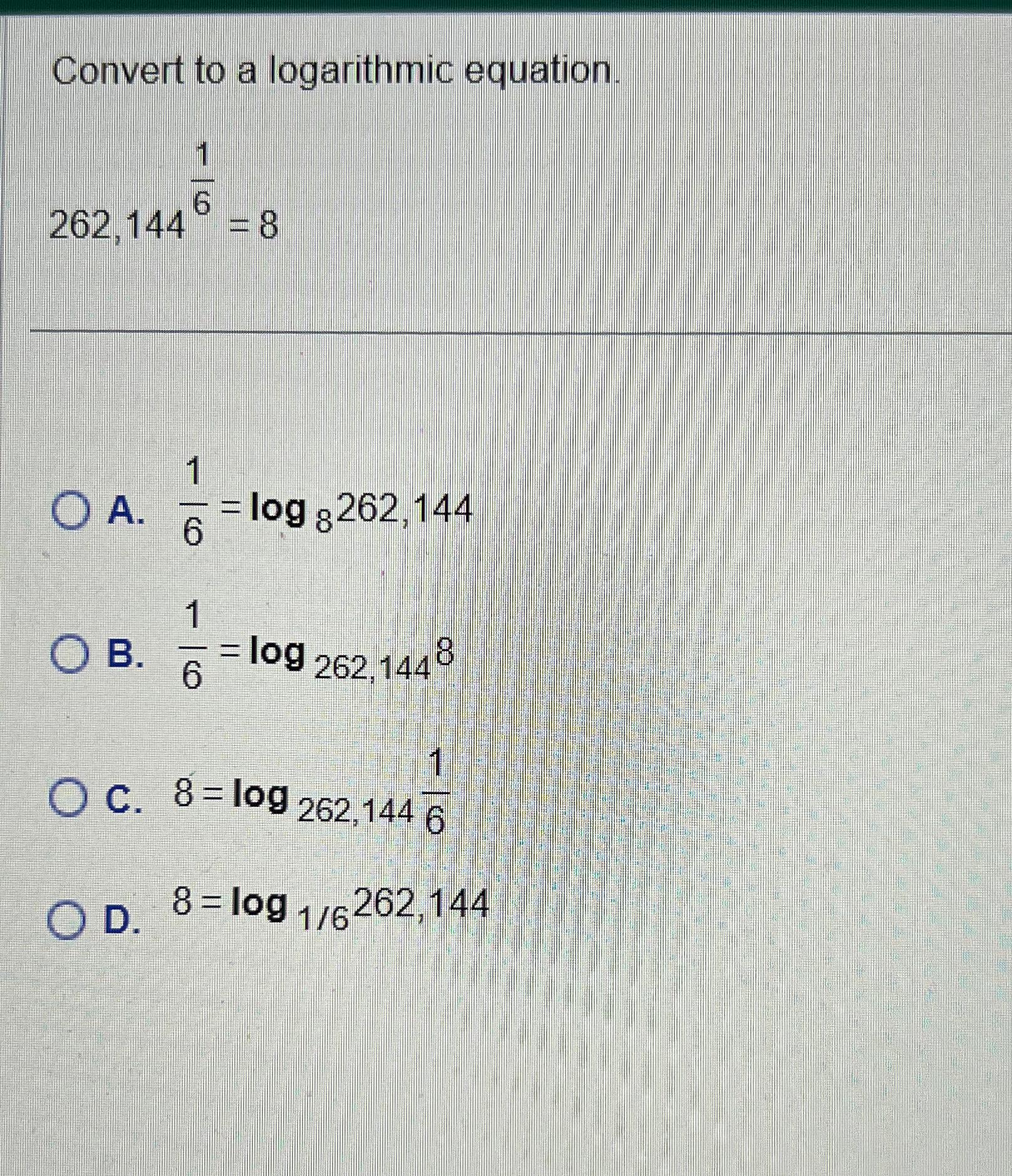 Solved Convert to a logarithmic | Chegg.com