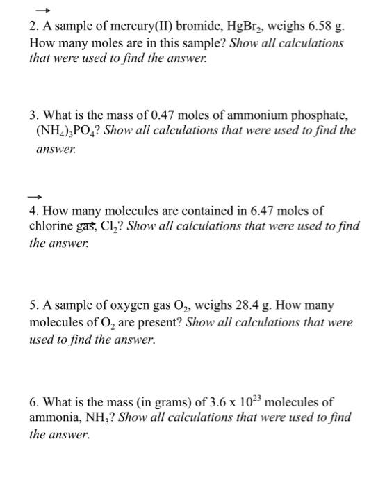 Solved 2. A sample of mercury(II) bromide, HgBrz, weighs